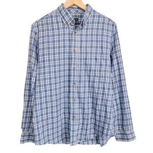 George Men's Button Down Long Sleeve Blue Plaid‎ Shirt - Size M